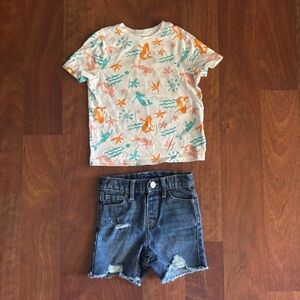 Old Navy Mermaid Print Tee & Denim Shorts - 3T